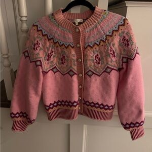 Vintage Pink Knit Cardigan with Pattern